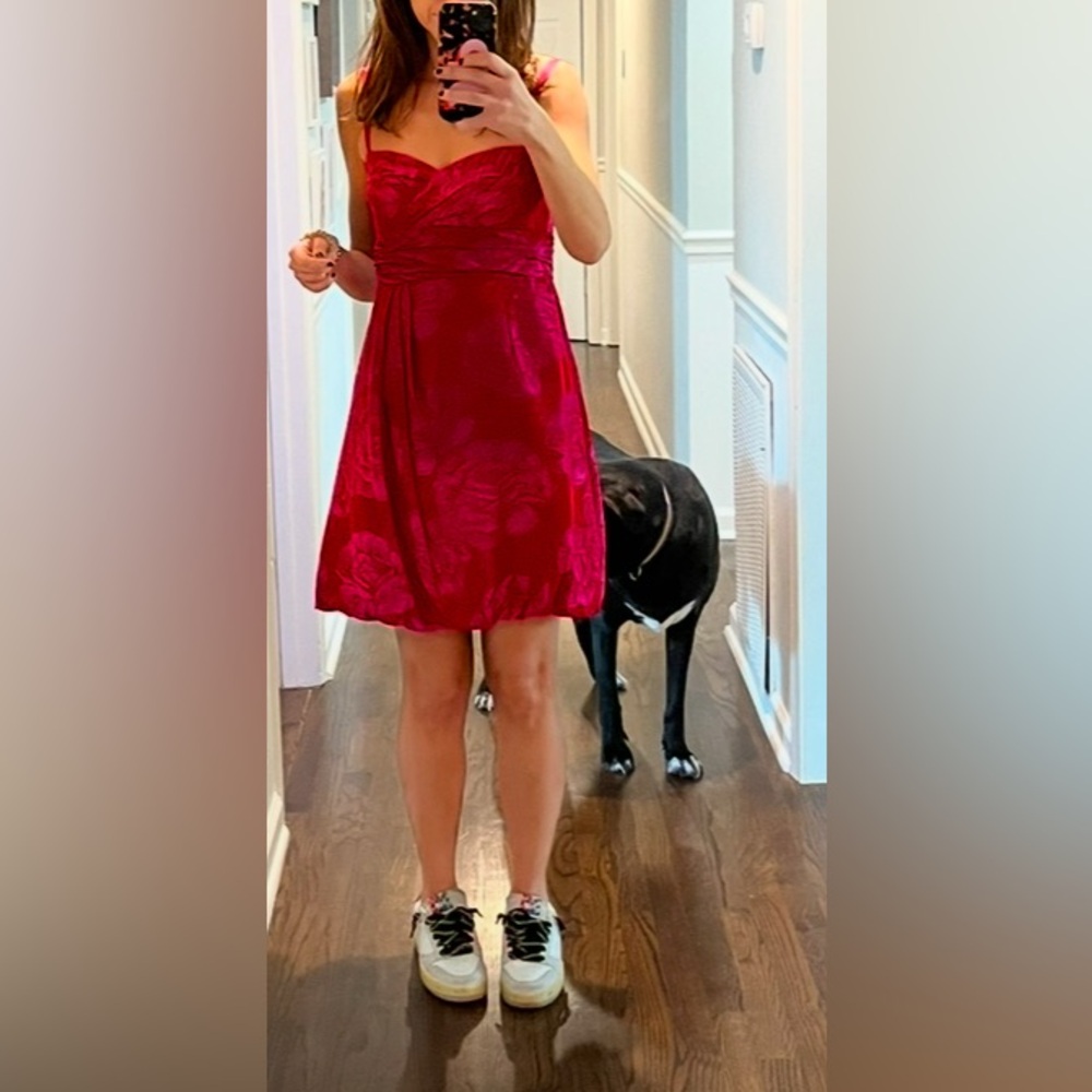 Nanette Lepore Cocktail Dress | Hot Pink Brocade | Sweetheart Neckline